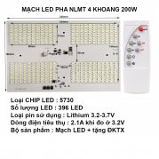 Bộ mạch đèn LED năng lượng mặt trời LED pha 4 khoang 200W gồm mạch và remote